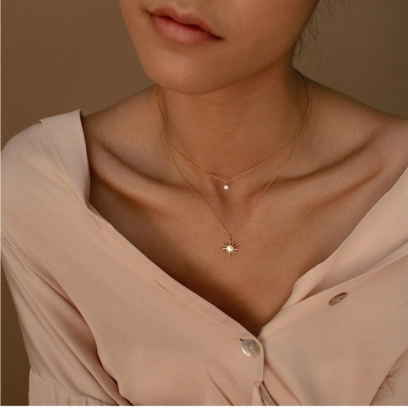 Gold 14k Gold Plated 2pc Star Necklace Set - Picture 2 of 4